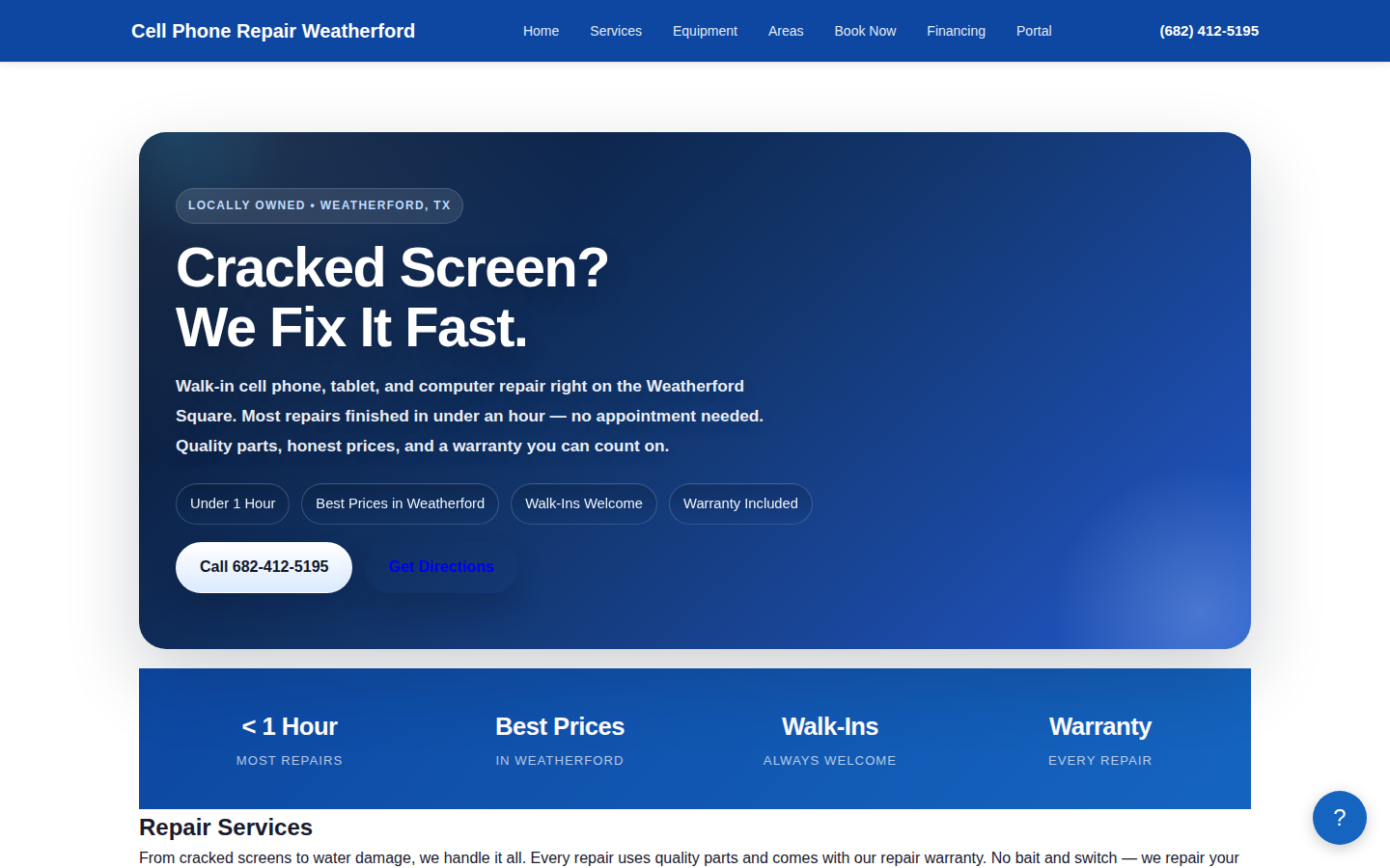 Cell Phone Repair Demo feature with design drawer
