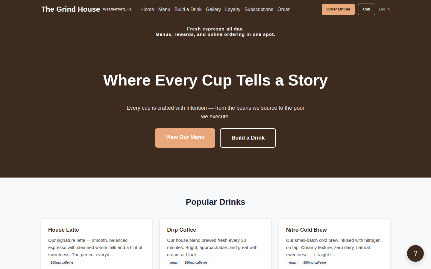 Coffee Shop Demo desktop home